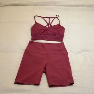 ALO Yoga Maroon Sports Bra and Shorts Set